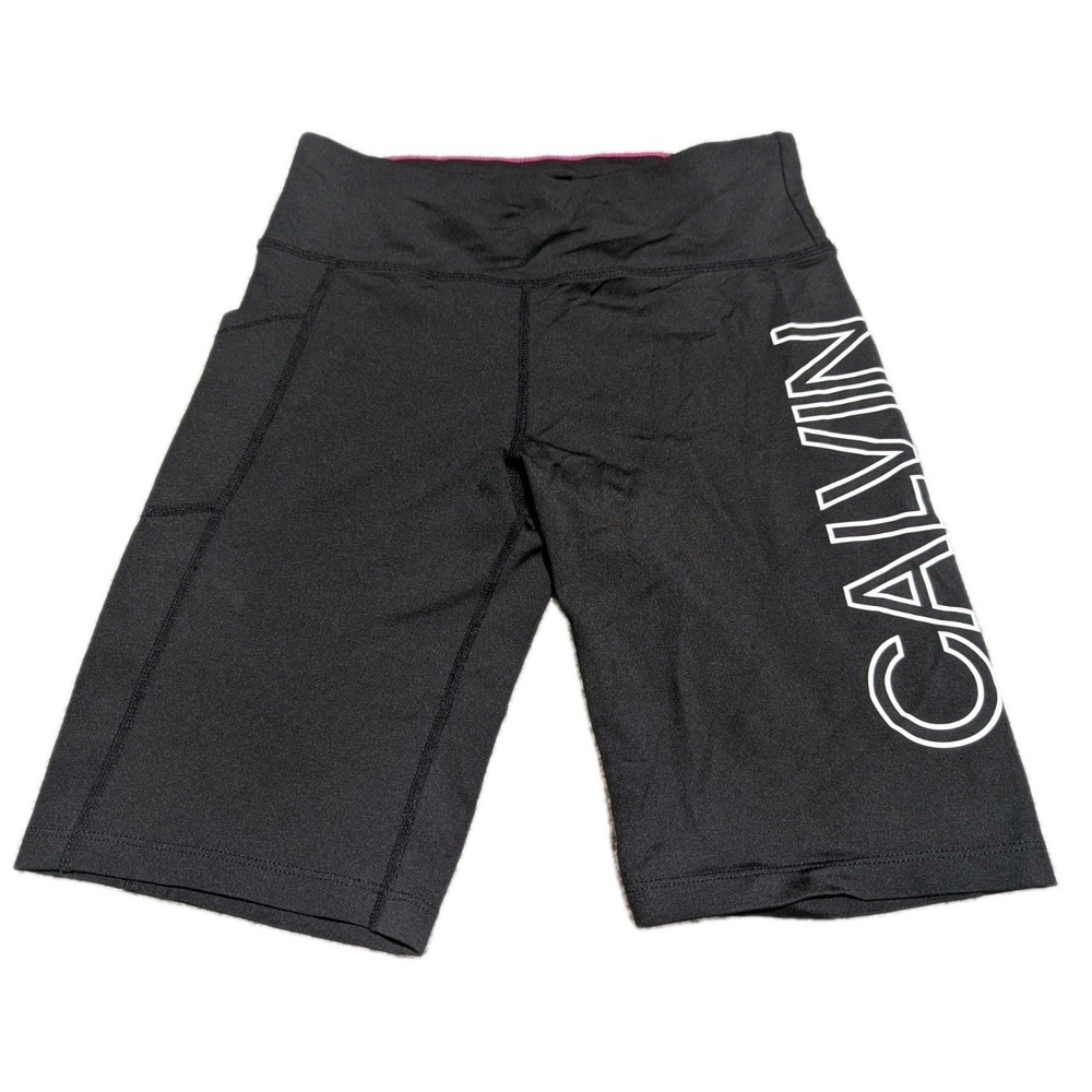 Calvin‎ Klein Women's Black White Bike Shorts Logo Media Pocket Size Small